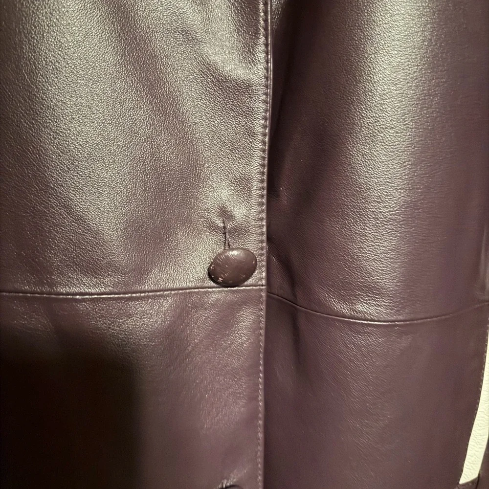 Stacy Adams Men’s Dark Brown Leather Car Coat With Ivory Trim Size Large Vintage